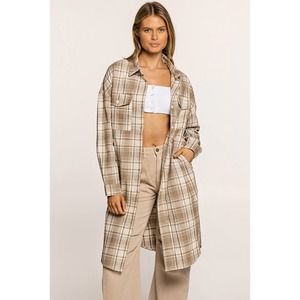 Long Plaid Button Down Shacket